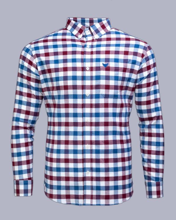 Red Blue With White Plaid Oxford Checks Cotton Shirt