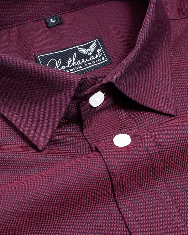 Maroon With Navy Striped Oxford Cotton Shirt