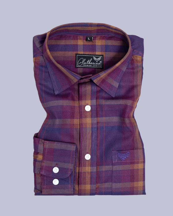 Imperial Blue With Light Brown Twill Checks Premium Cotton Shirt