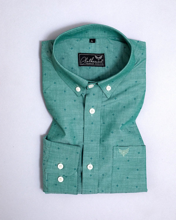Castleton Green With Flower Print Premium Cotton Shirt