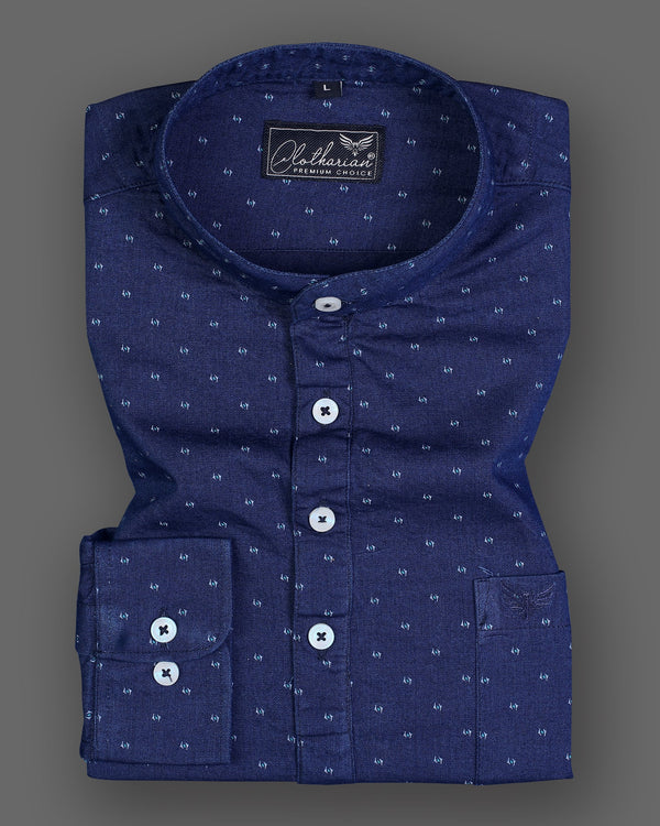 Cloud Blue Denim Print Casual Premium Kurta Shirt