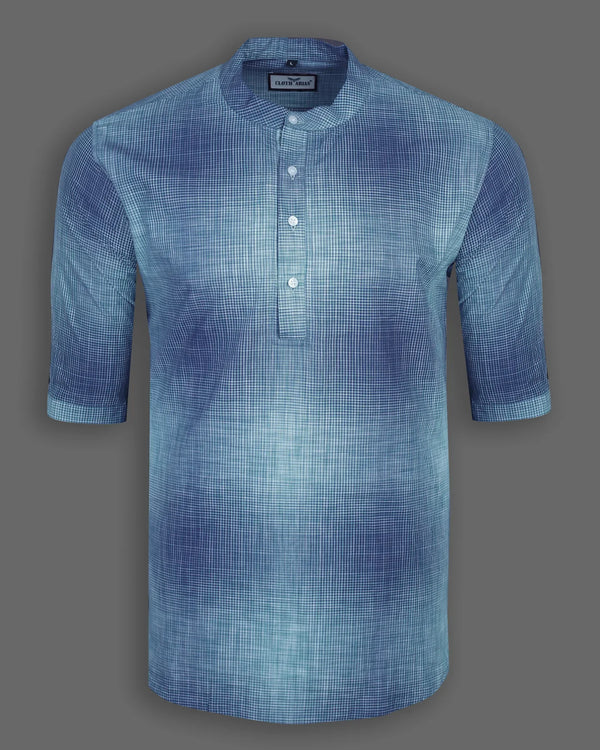 Moroccan Blue Space Dyed Short Sleeve Kurta Shirt