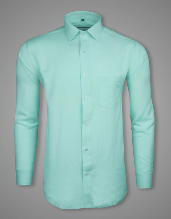 Middle Blue Green Solid Premium Cotton Shirt