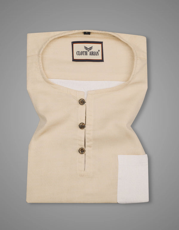Double Cloth Sand Color Short Sleeve Kurta Shirt