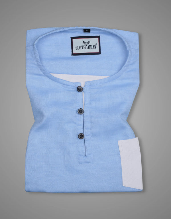 Double Cloth Sky Blue Color Short Sleeve Kurta Shirt