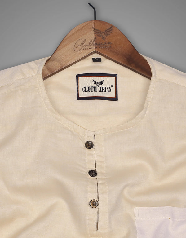 Double Cloth Sand Color Short Sleeve Kurta Shirt