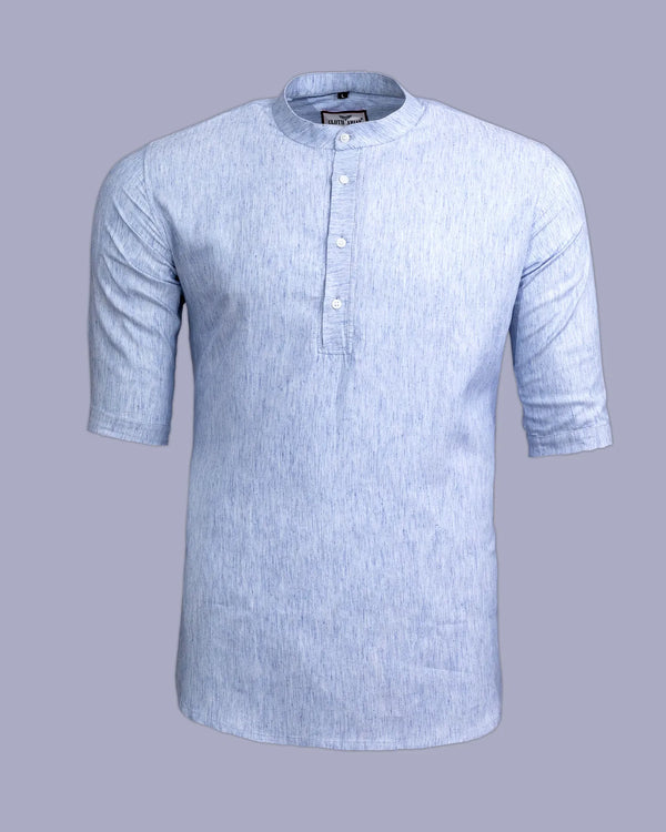 Mischka Blue Chambray Textured Short Sleeve Kurta Shirt