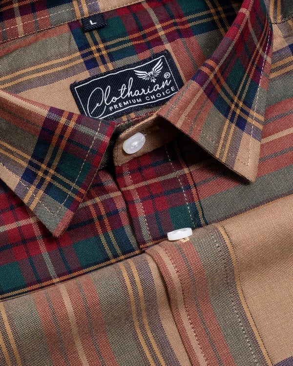 Chocolate Brown With Multi Color Checks Oxford Cotton Shirt